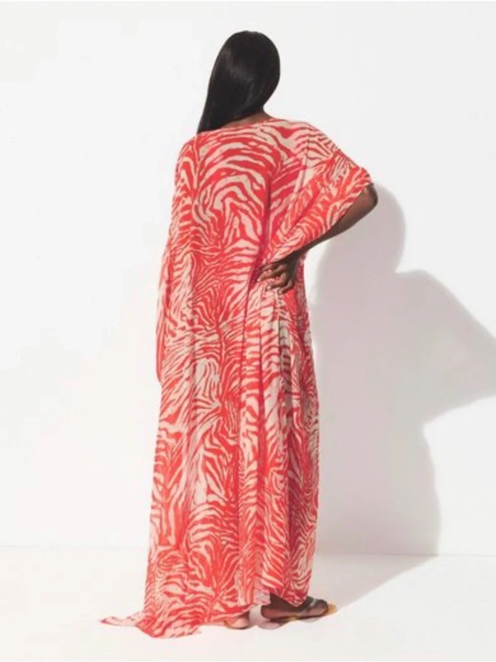 SKIMS Coral Zebra-Print Caftan Cover-Up
